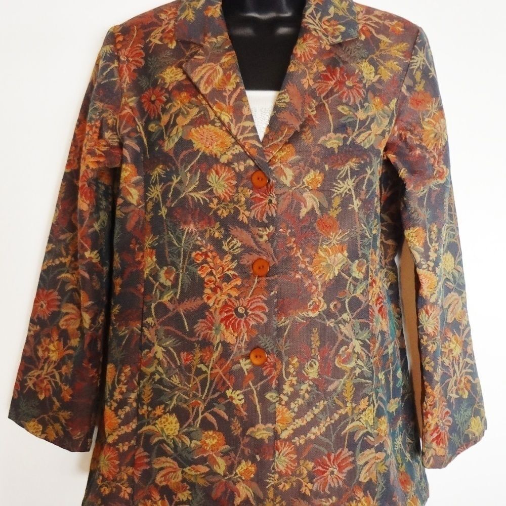 Coldwater Creek Women's Tapestry Button Down Jacket Fall Colors Jacket Size 10